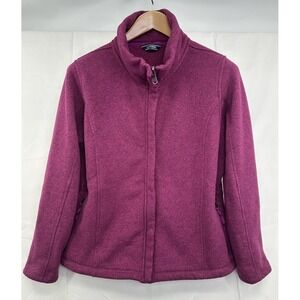 Lands End Women's L Sweater Fleece Jacket Burgundy Heather Full Zip Pockets